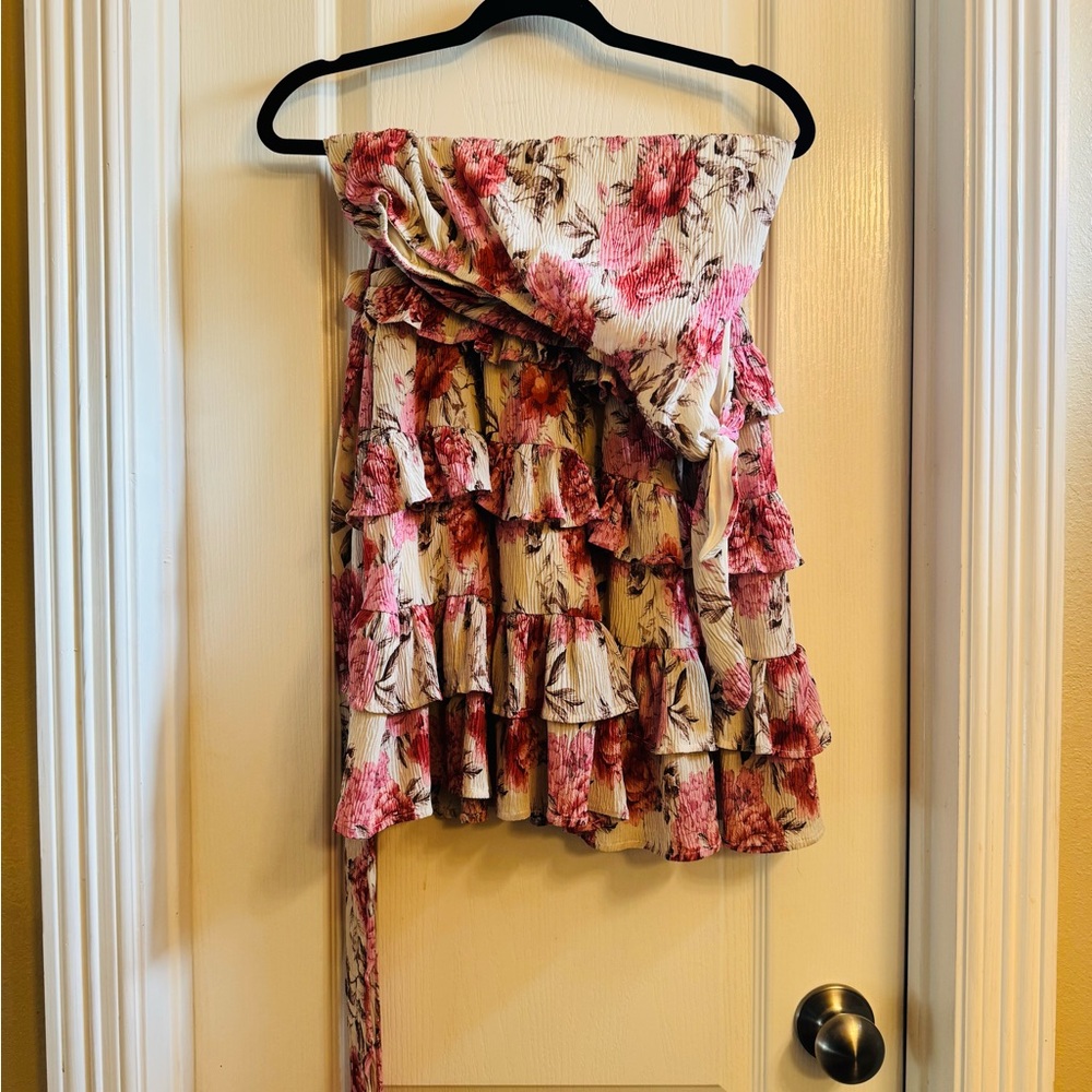 Floral Pink Ruffle Skirt